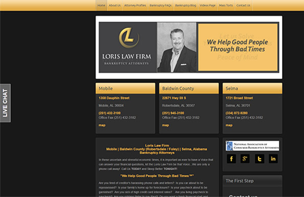 Archived website design for Loris Law Office
